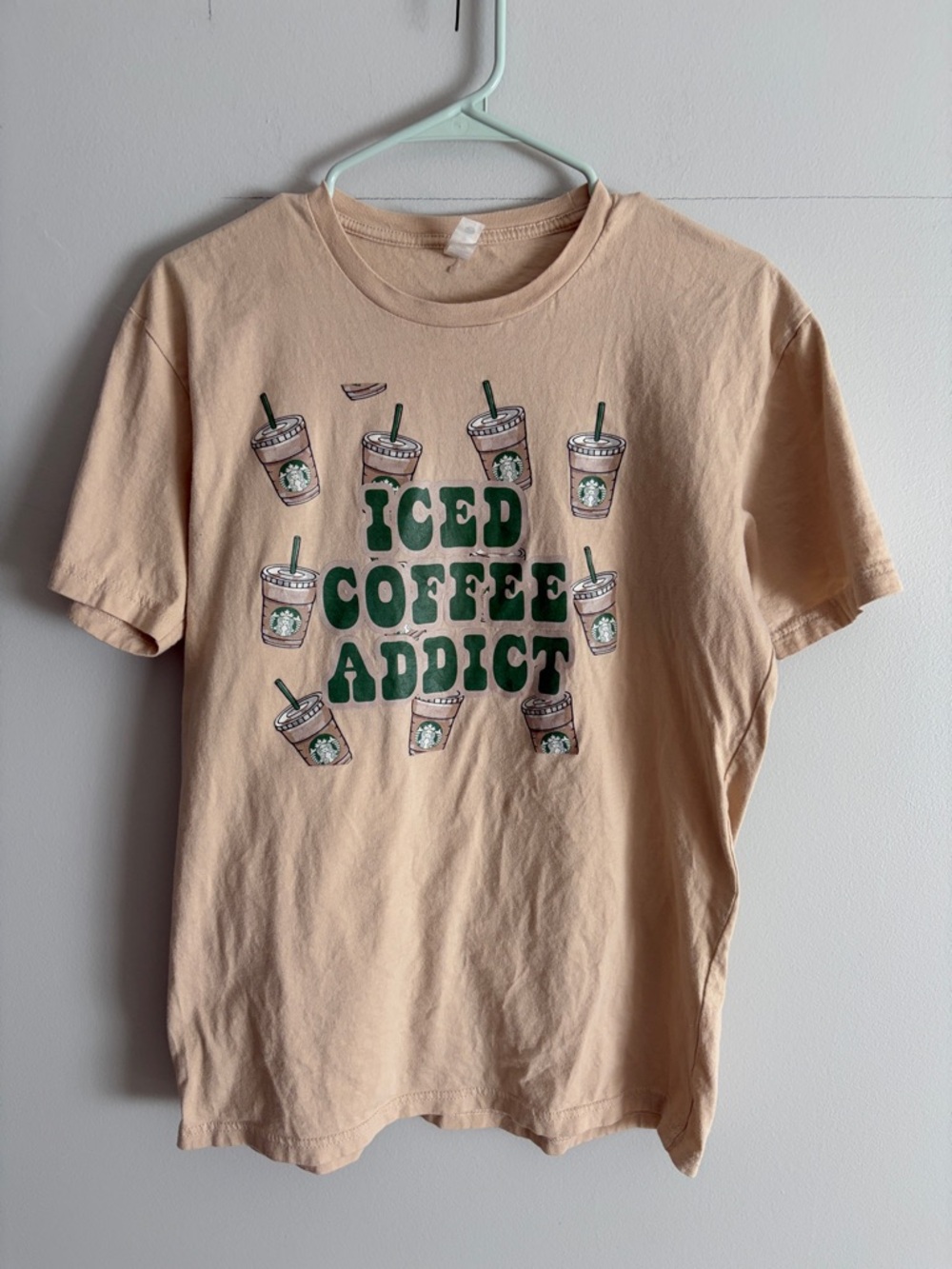Next Level Apparel cream/tan "Iced Coffee Addict" Graphic Tee. Med